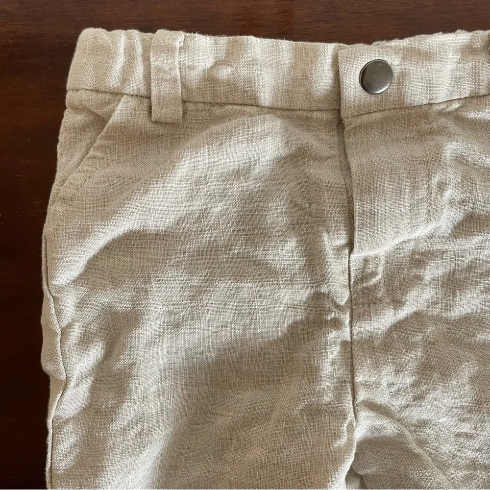 Miniclasix 100% Linen Pants Baby Boy 9M Cream Dress Pants Adjustable Waist - Picture 3 of 10